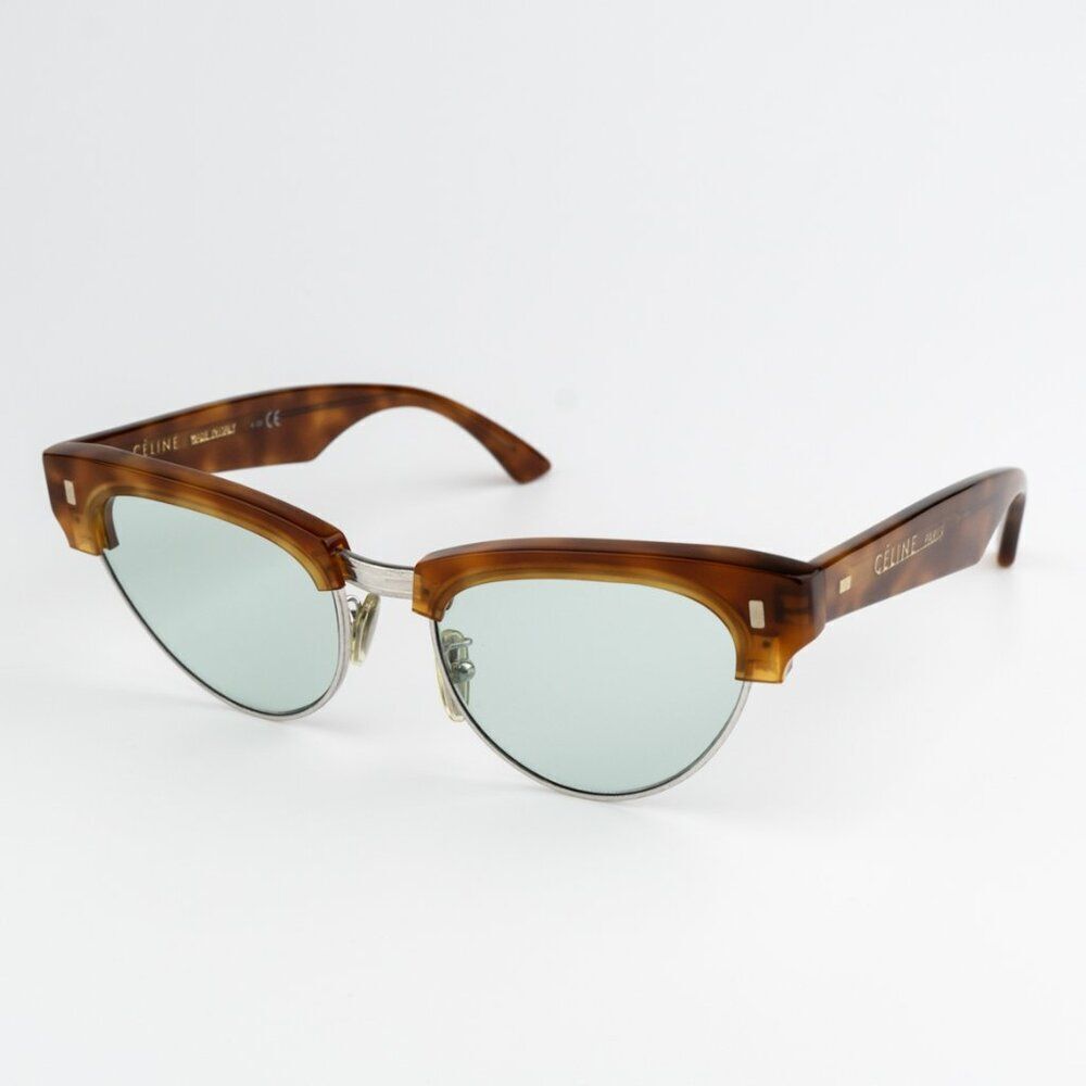NEW Celine CL40059U 18N Shiny Rhodium Havana Green Women Cat Eye Sunglasses - Picture 4 of 12